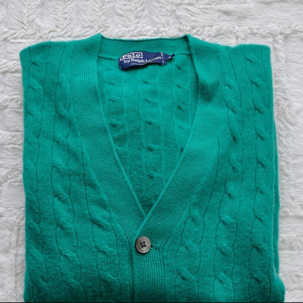 Vintage Polo Ralph Lauren 16-Ply Cashmere Cable Cardigan Size Men’s 42